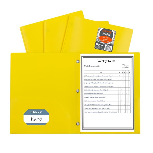 C-Line Products TwoPocket Heavyweight Poly Portfolio Folder with Prongs, Yellow Set of 25 Folders, 25PK 33966-BX